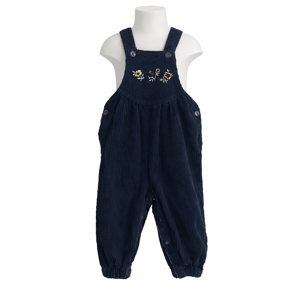 Size 6M Sweet Treasures Vintage Baby Corduroy Overalls Floral Navy Cotton Outfit